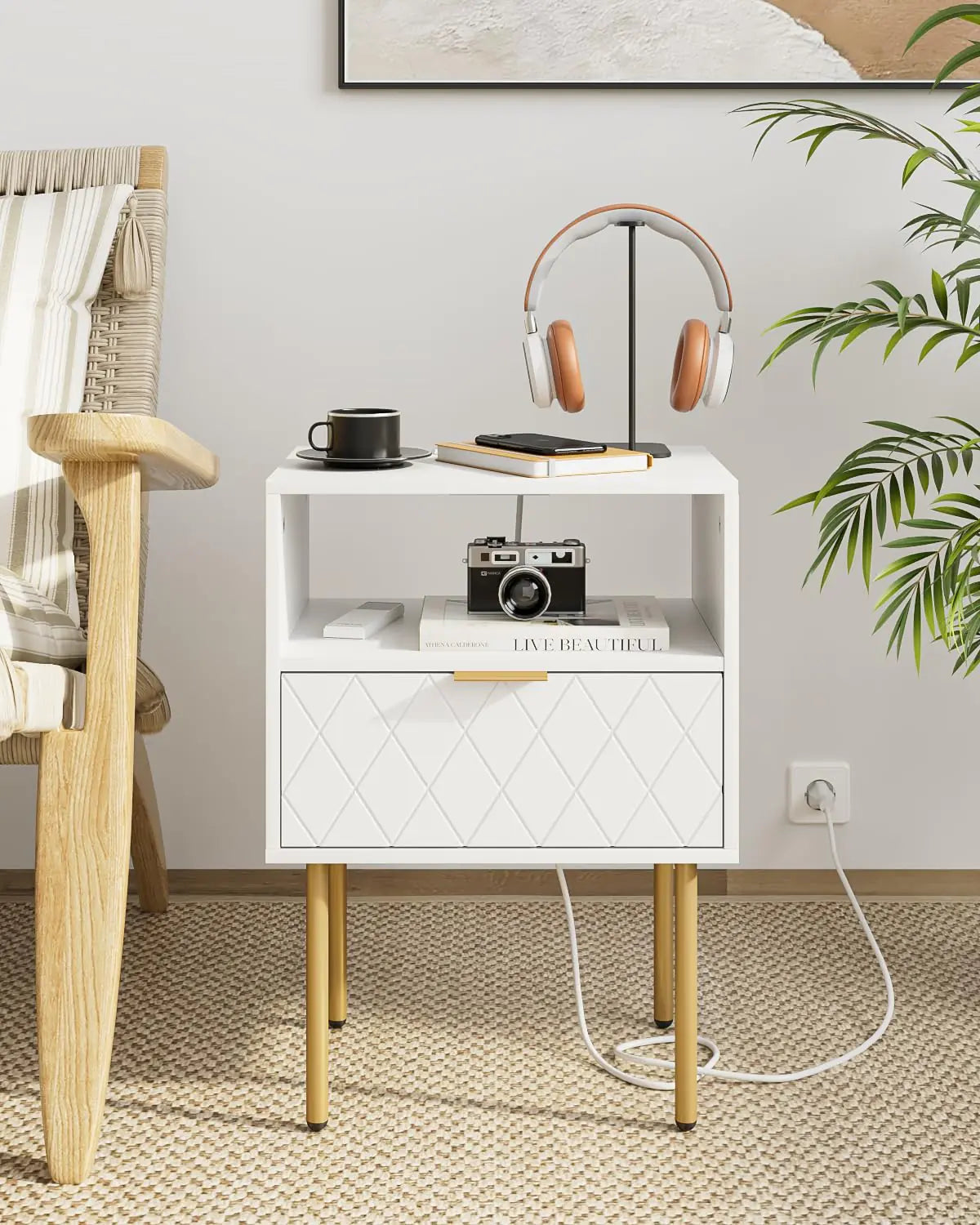 Bedroom Nightstand with Charging Station